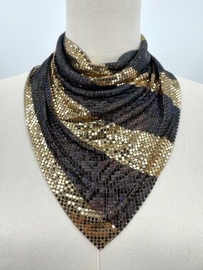 Vintage Whiting & Davis Style Gold Mesh Bandana Scarf Necklace